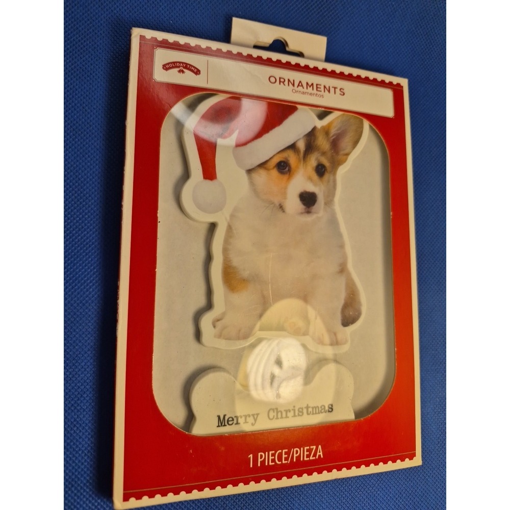 Holiday Time MIP  Corgi in Santa Hat Ornament NEW Christmas Boxed